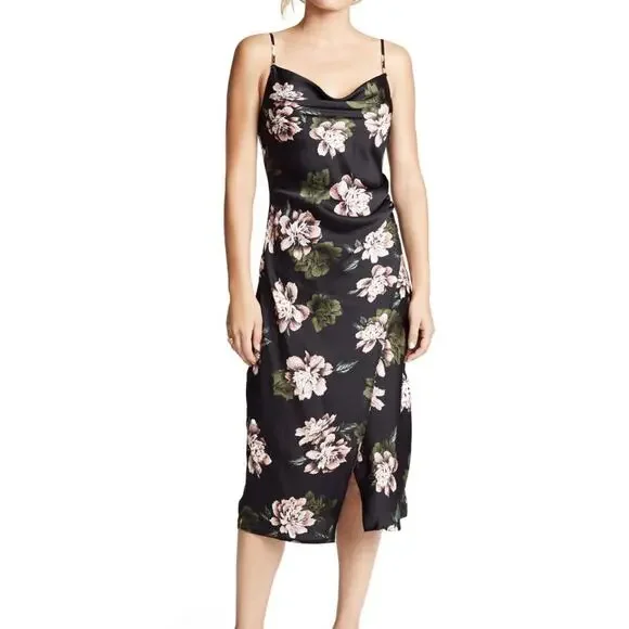 Re:Named Black Floral Midi Dress Size M - Picture 1 of 4